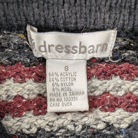 VTG Maroon Black Gray Stripe Chunky Knit Cotton Wool Button Up Collared Sweater - Picture 6 of 6